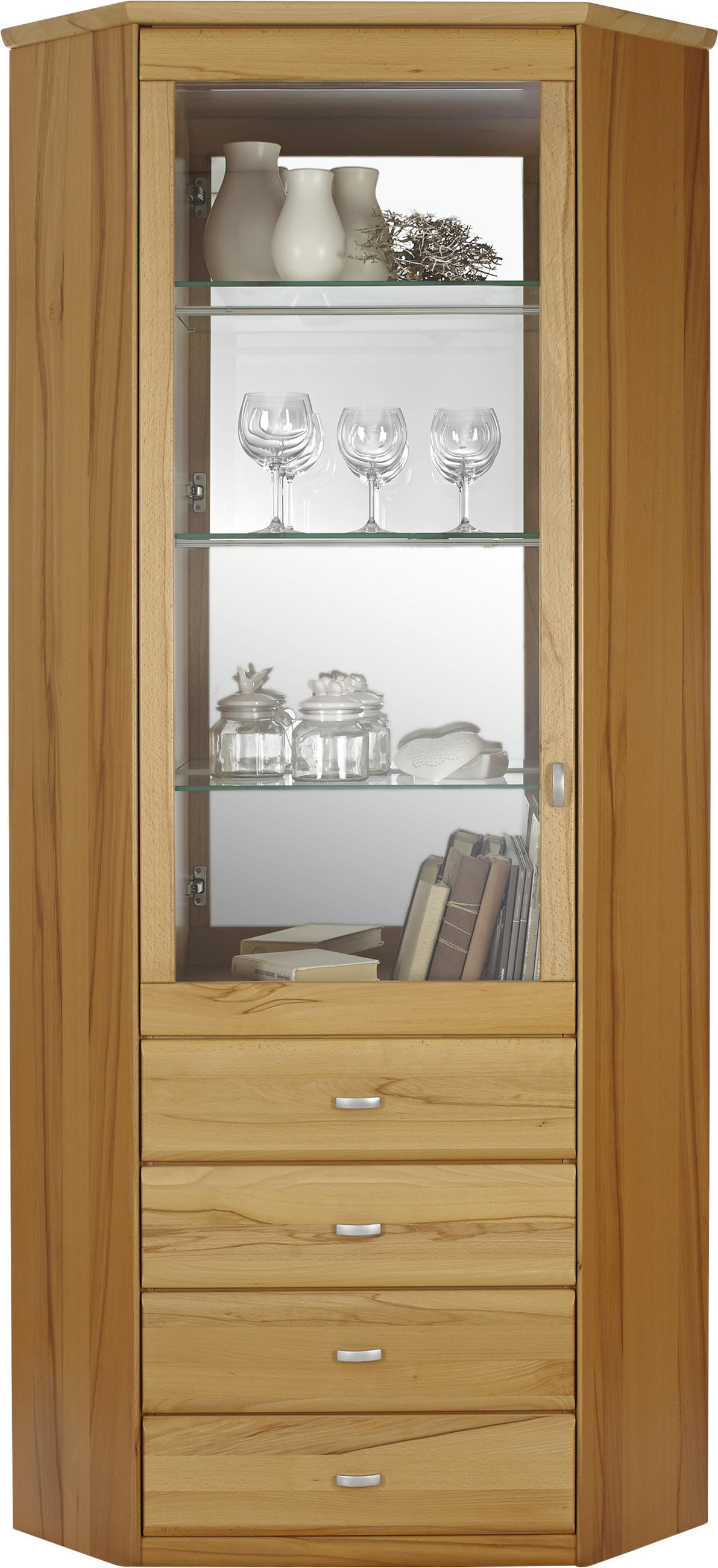 VITRINE  in furniert, massiv Kernbuche Buchefarben - Buchefarben/Alufarben, KONVENTIONELL, Glas/Holz (71/218,7/40,1cm) - Invivus
