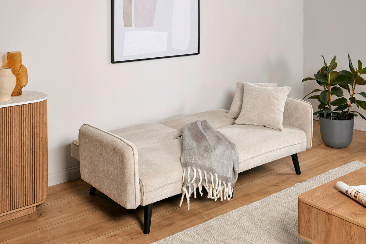 SCHLAFSOFA Bouclé Champagner  - Champagner/Schwarz, MODERN, Holz/Textil (191/83/84cm) - Livetastic