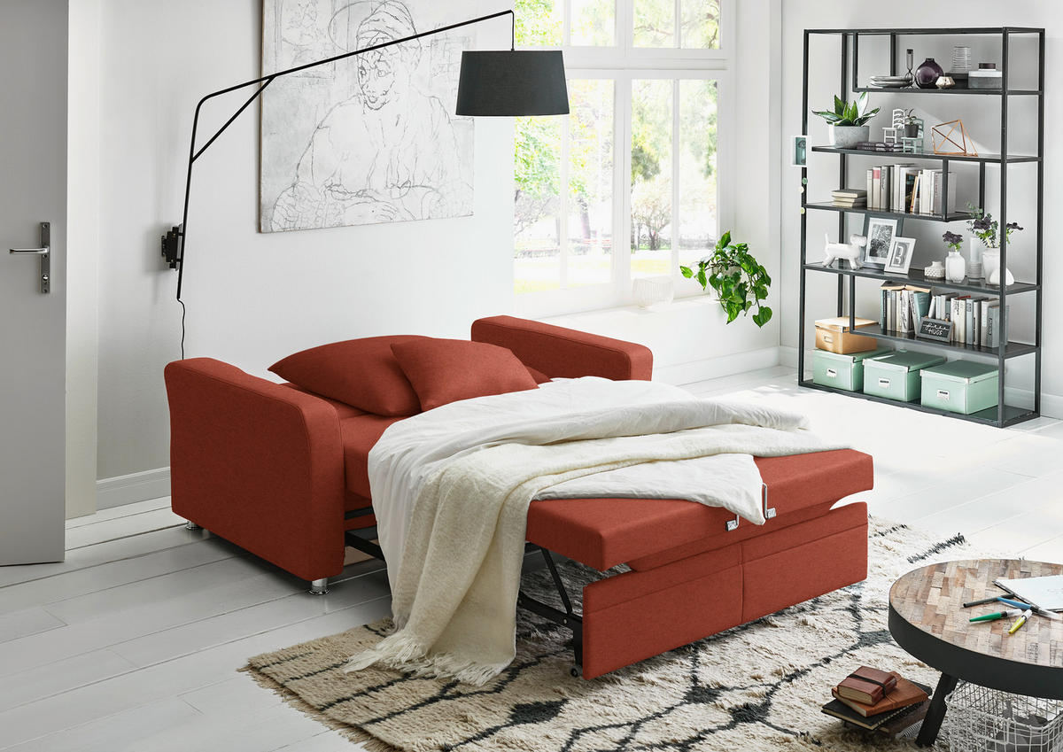 SCHLAFSOFA Chenille Rotorange  - Chromfarben/Rotorange, KONVENTIONELL, Textil/Metall (186/90/100cm) - Beldomo Style