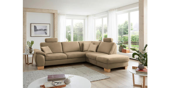 ECKSOFA in Mikrofaser Beige  - Wildeiche/Beige, Natur, Holz/Textil (286/236cm) - Voleo