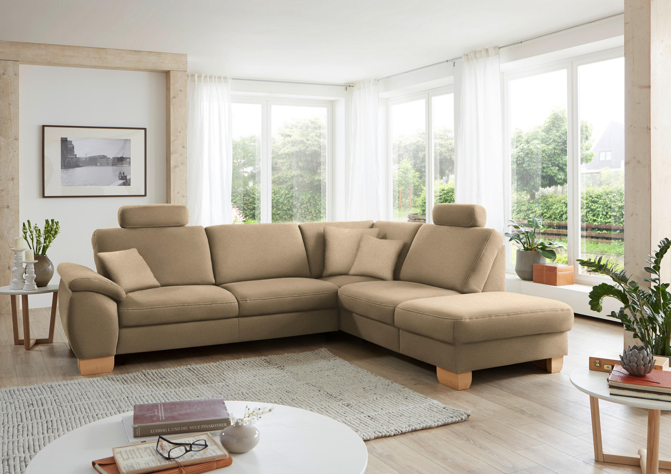 ECKSOFA in Mikrofaser Beige  - Wildeiche/Beige, Natur, Holz/Textil (286/236cm) - Voleo