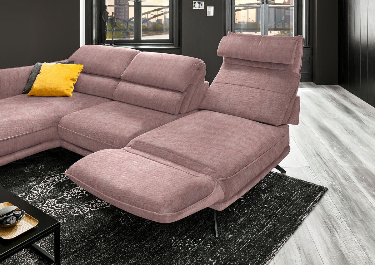 ECKSOFA in Velours Altrosa  - Schwarz/Altrosa, Design, Textil/Metall (153/283cm) - Valdera