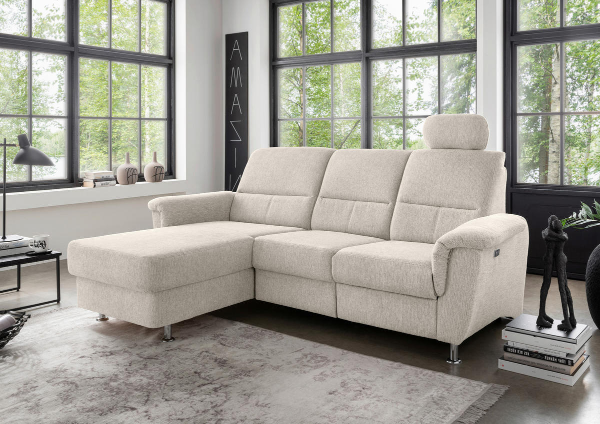 ECKSOFA in Chenille Beige  - Chromfarben/Beige, Modern, Textil/Metall (165/231cm) - Livetastic