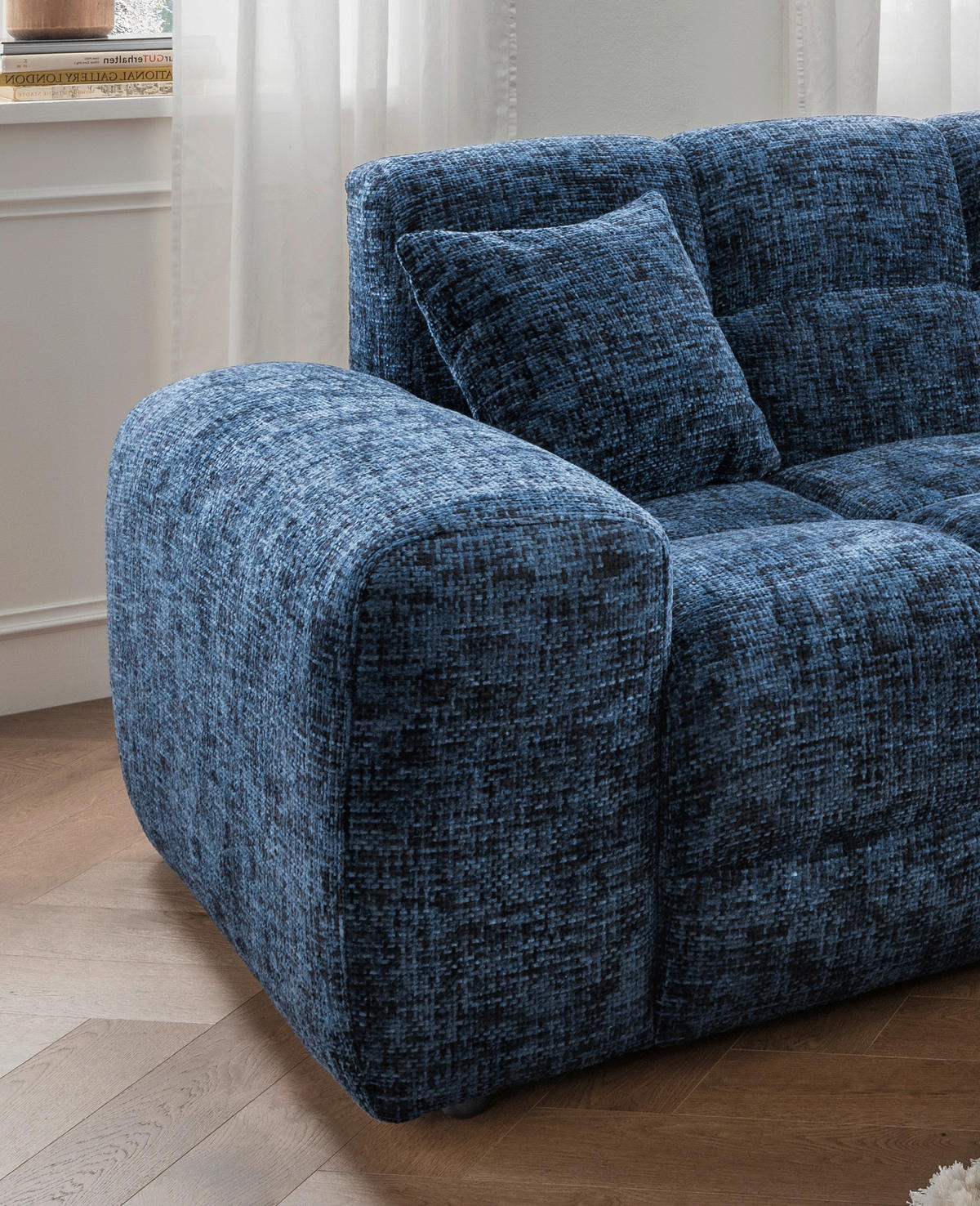 ECKSOFA in Struktur Blau  301/152 cm  - Blau/Schwarz, MODERN, Kunststoff/Textil (301/152cm) - Livetastic
