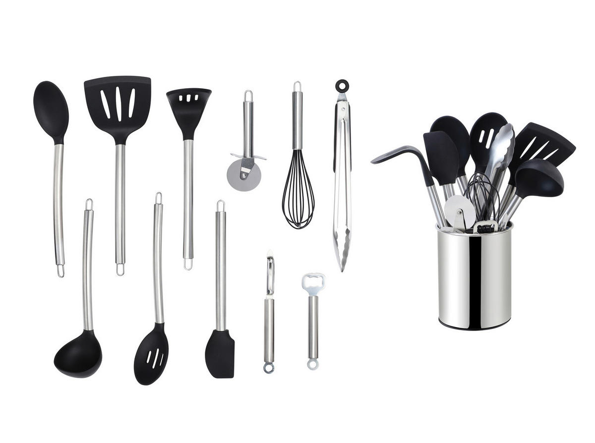KÜCHENHELFERSET  - Silberfarben/Schwarz, Basics, Kunststoff/Metall (13cm) - Echtwerk