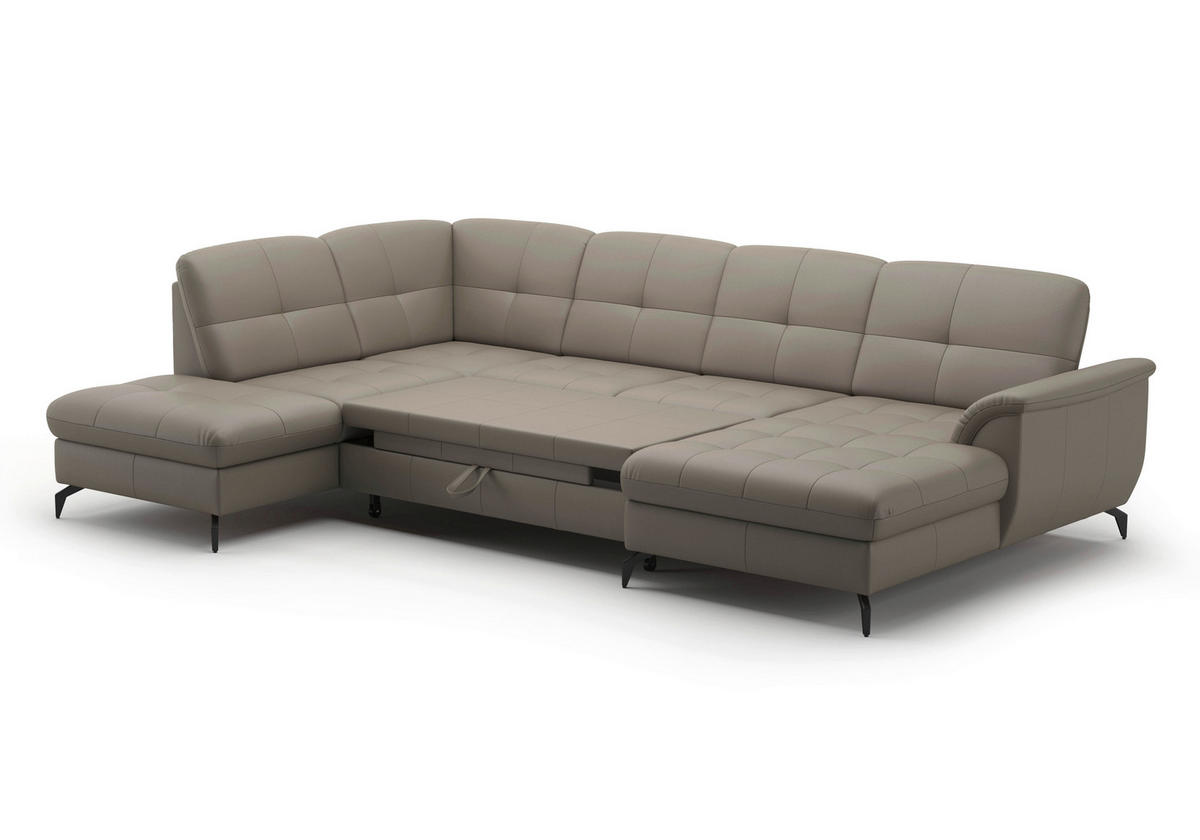 WOHNLANDSCHAFT Grau Echtleder  - Schwarz/Grau, MODERN, Leder/Metall (212/319/164cm) - Sit & More