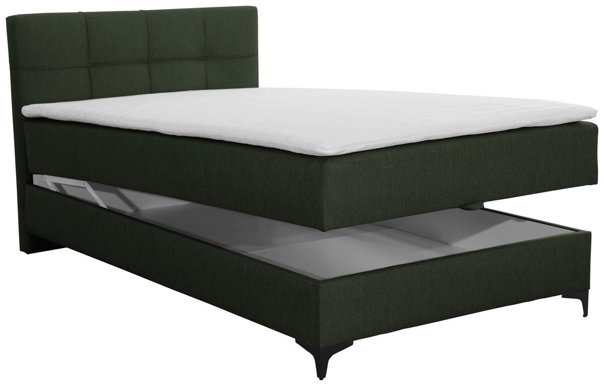 POLSTERBETT Bettkasten, Topper 100/200 cm  in Olivgrün  - Schwarz/Olivgrün, KONVENTIONELL, Textil/Metall (100/200cm) - MID.YOU