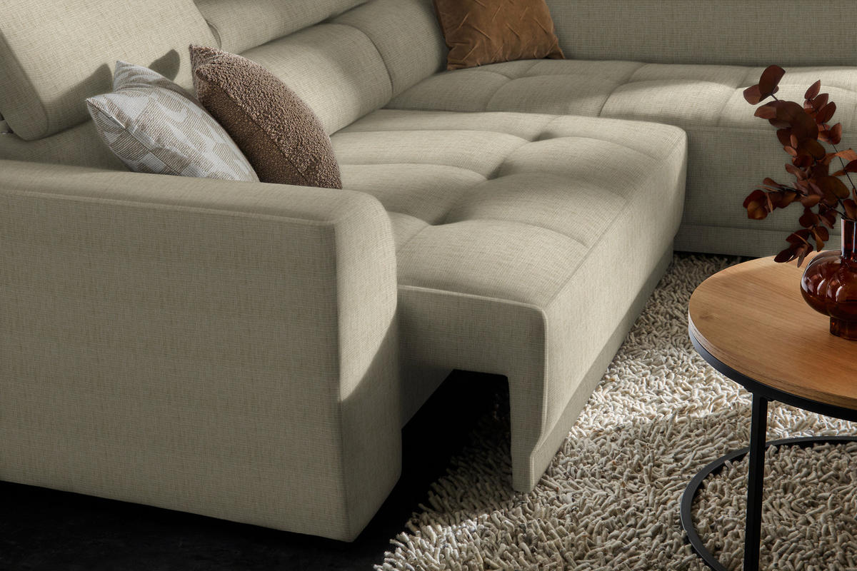 ECKSOFA in Chenille Beige  284/205 cm  - Beige/Schwarz, Design, Kunststoff/Textil (284/205cm) - Xora