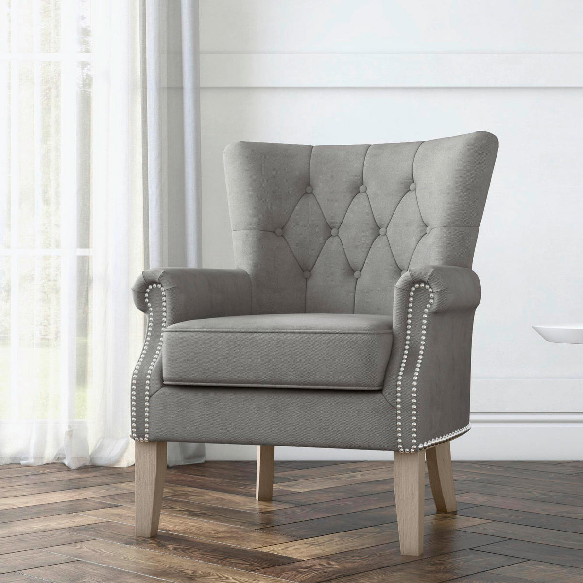 OHRENSESSEL Grau  - Grau, Design, Holz/Textil (73/86/75cm) - MID.YOU