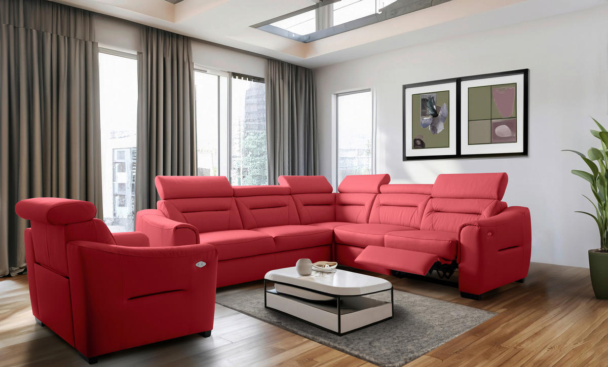 ECKSOFA Lederlook Echtleder Rot  - Wengefarben/Rot, Design, Leder/Holz (260/260cm) - Celina Home