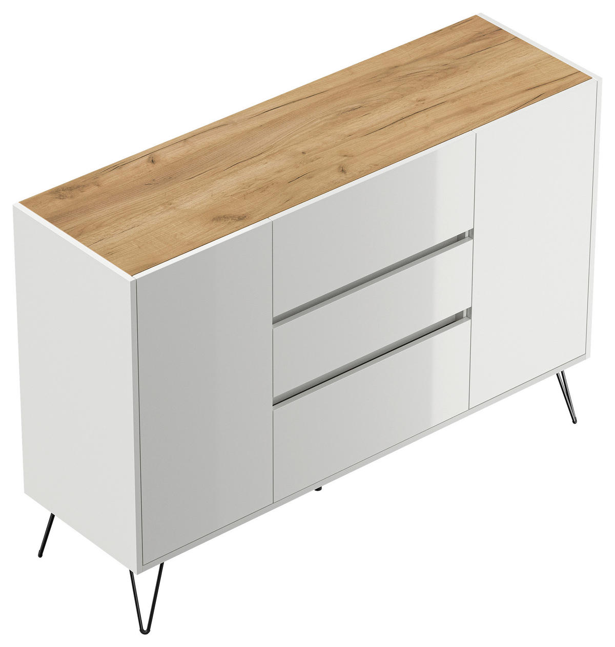 SIDEBOARD Posseik Industrial 140/93,6/42 cm 3 Schublade(n)  - Weiß Hochglanz/Eichefarben, Design, Holzwerkstoff/Metall (140/93,6/42cm) - P & B