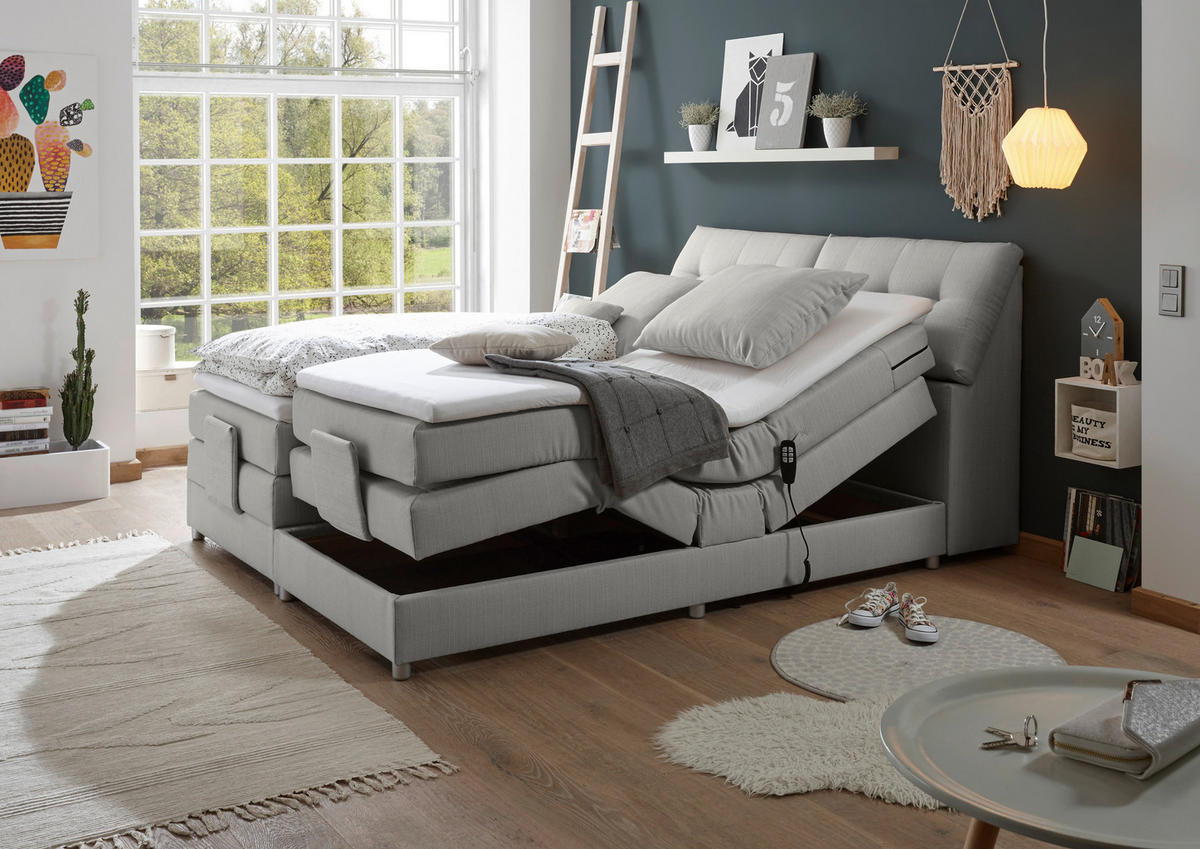 BOXSPRINGBETT 180/200 cm,  in Silberfarben, Matratze, Bettkasten, Topper, motorische Verstellbarkeit, H2 = mittel  - Silberfarben, Design, Kunststoff/Textil (180/200cm) - Esposa