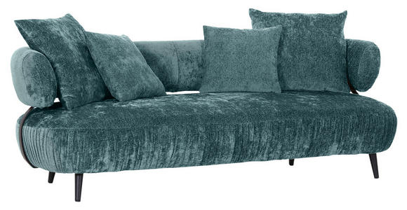 BIGSOFA in Chenille Türkis - Türkis/Schwarz, Design, Holz/Textil (245/85/110cm) - Landscape