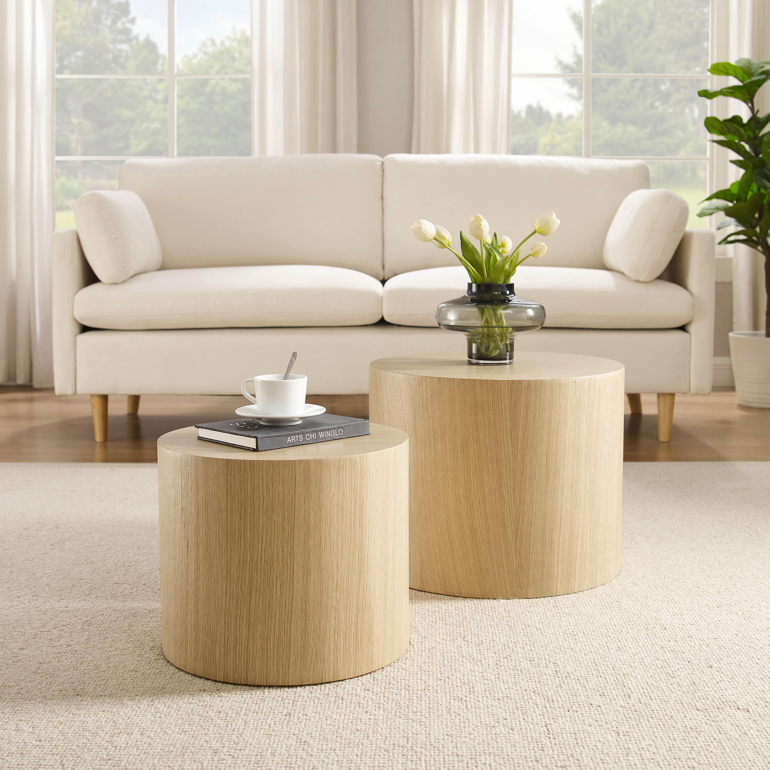 COUCHTISCHSET rund Eichefarben  - Eichefarben, Design, Holzwerkstoff (48-38/48-38/38-32cm) - Livetastic