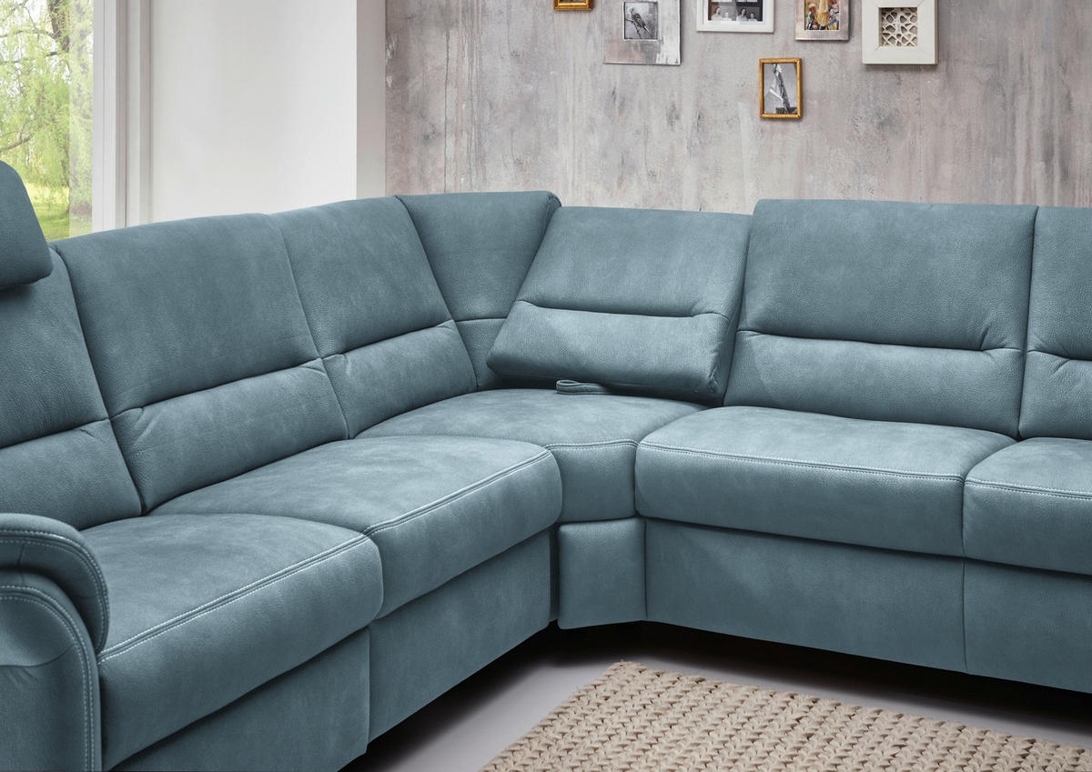 SOFFA i mikrofiber ljusblå  - ljusblå/aluminiumfärg, Klassisk, metall/textil (262/335/173cm) - Beldomo System