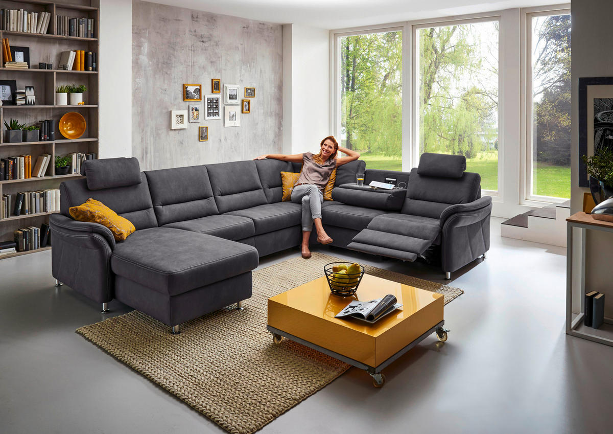 WOHNLANDSCHAFT Grau Mikrofaser  - Beige/Alufarben, Design, Textil/Metall (173/330/262cm) - Beldomo System