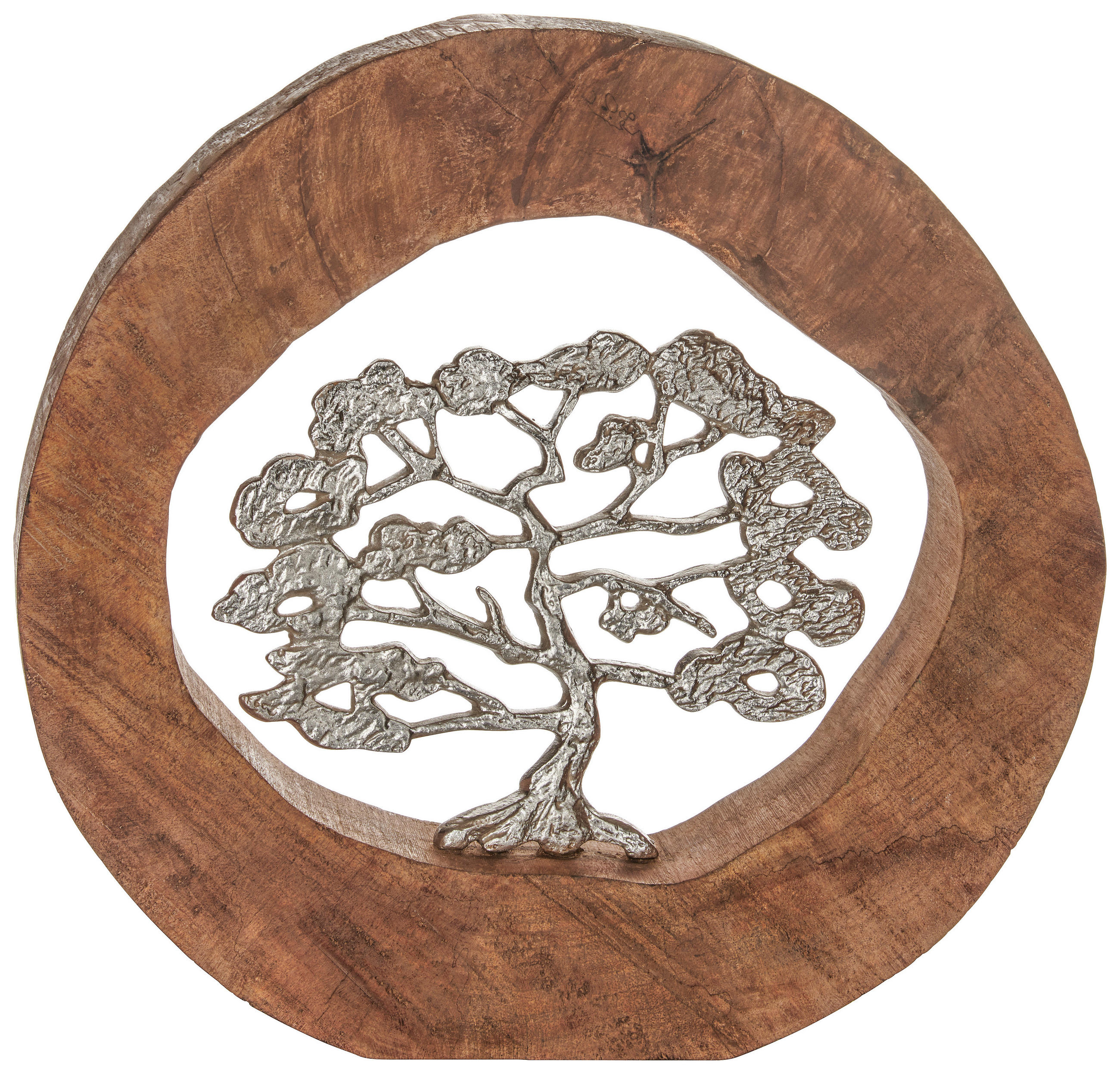 Pom Decorativ - argintiu/culoare natur, Natur, lemn/metal (34,5/36/6cm) - Ambia Home