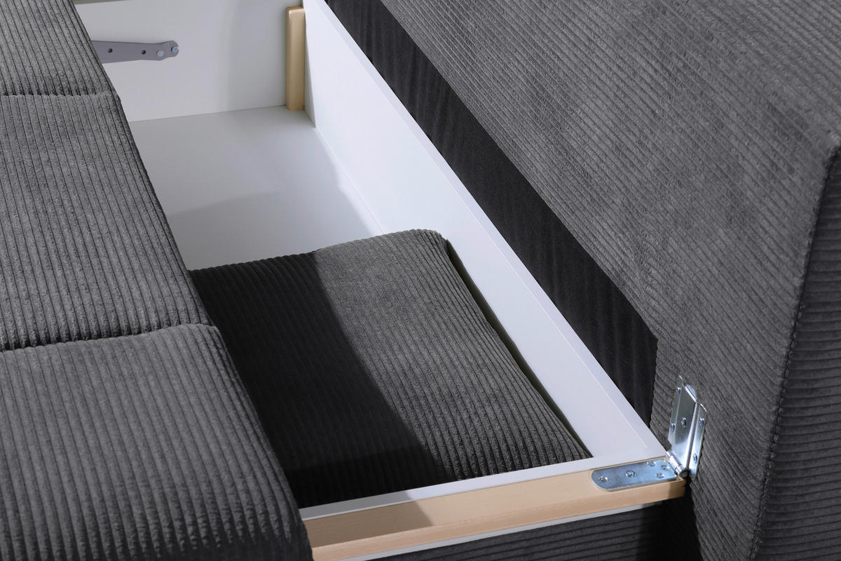 SCHLAFSOFA Cord Anthrazit  inkl. Bettkasten, Schlaffunktion, Armteilverstellung  - Anthrazit/Schwarz, Design, Textil/Metall (200/85/90cm) - Novel