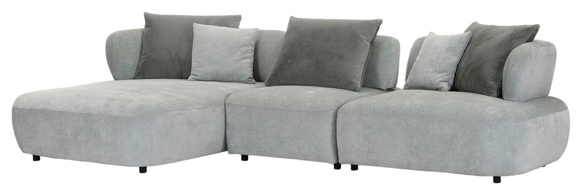 ECKSOFA Mintgrün Flachgewebe Zierkissen, Rückenkissen, Rücken echt, Sitztiefenverstellung  - Salbeigrün/Schwarz, MODERN, Kunststoff/Textil (190/320cm) - Ambia Home
