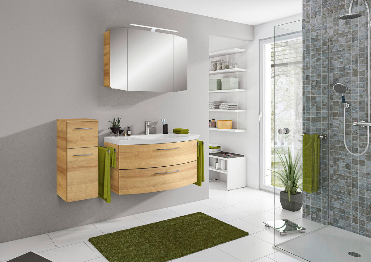 BADEZIMMER 4-teilig  in 131 cm  - Chromfarben/Eichefarben, KONVENTIONELL, Glas/Holzwerkstoff (131cm) - Pelipal