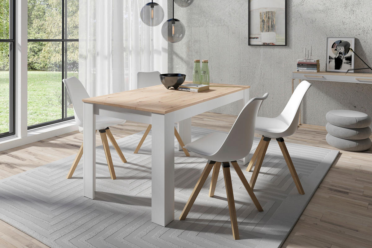 TISCHGRUPPE Weiß, Eiche Artisan  - Eichefarben/Weiß, MODERN, Textil/Metall - MID.YOU
