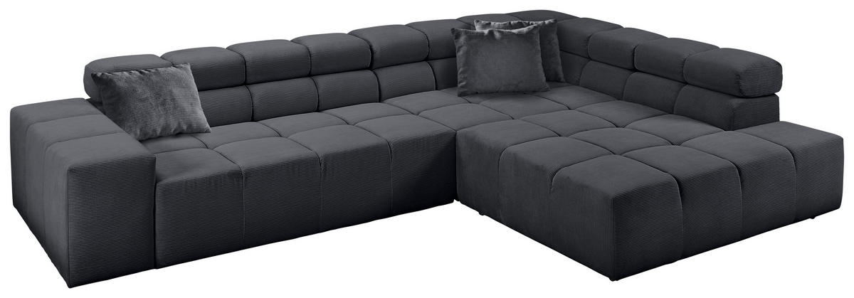 ECKSOFA Anthrazit Cord  - Anthrazit/Schwarz, Design, Kunststoff/Textil (319/215cm) - Hom`in