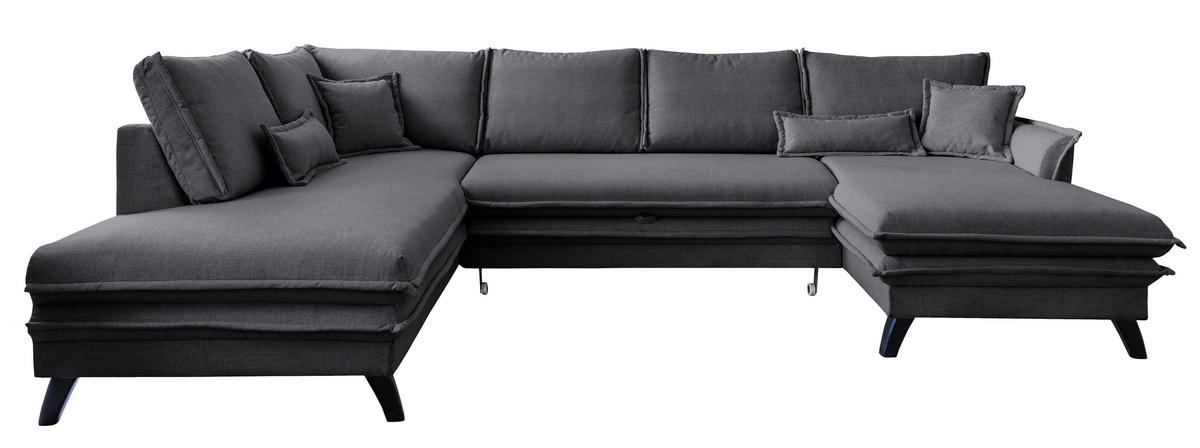 CANAPEA MODULARĂ textil grafit  - grafit/negru, Design, lemn/textil (200/302/150cm) - P & B
