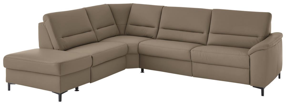 ECKSOFA  in Echtleder Graubraun  249/290 cm  - Graubraun/Schwarz, KONVENTIONELL, Leder/Metall (249/290cm) - Beldomo Premium