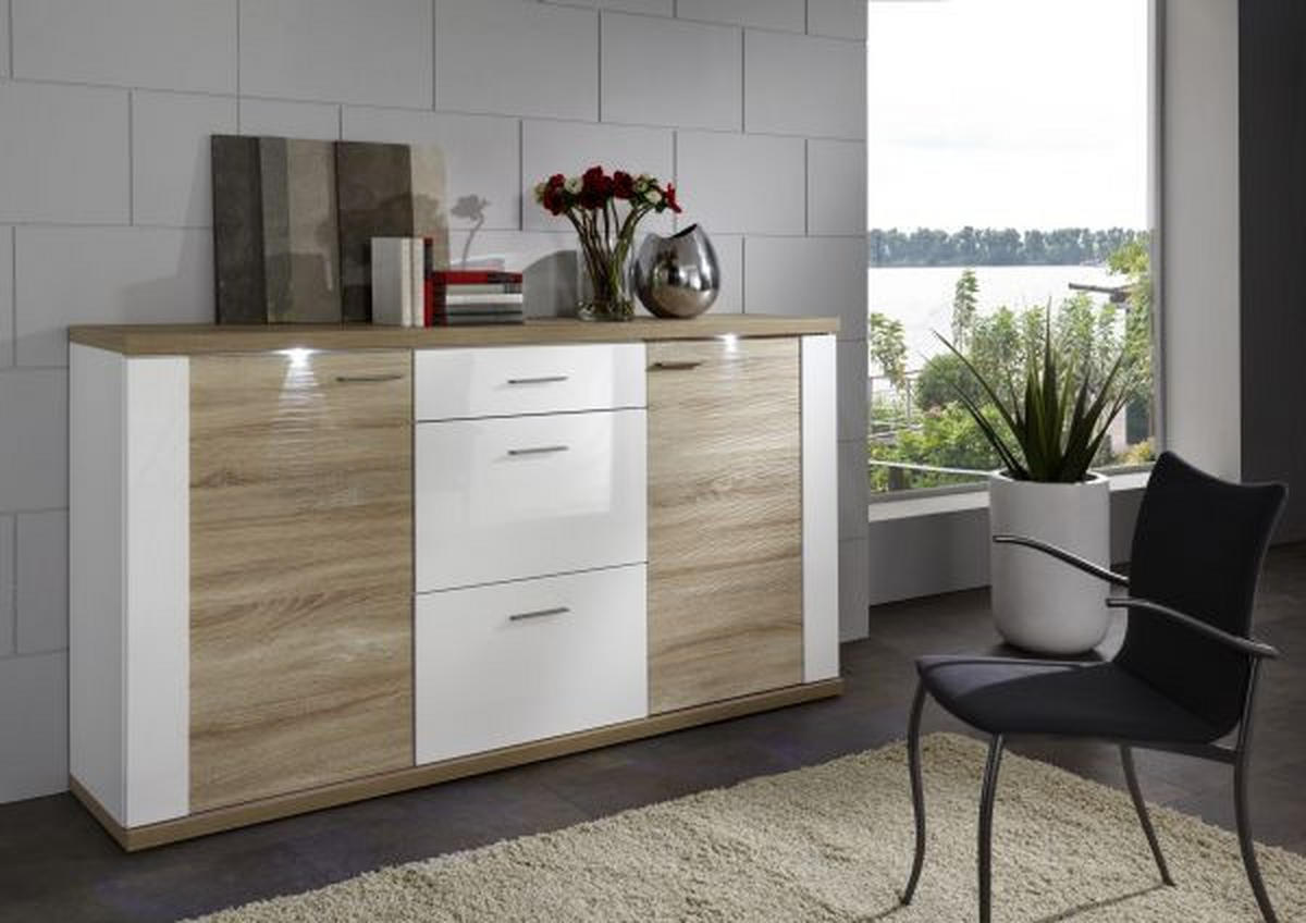 SIDEBOARD  in 194/107/42 cm  - Chromfarben/Eichefarben, Design, Holzwerkstoff (194/107/42cm) - Xora