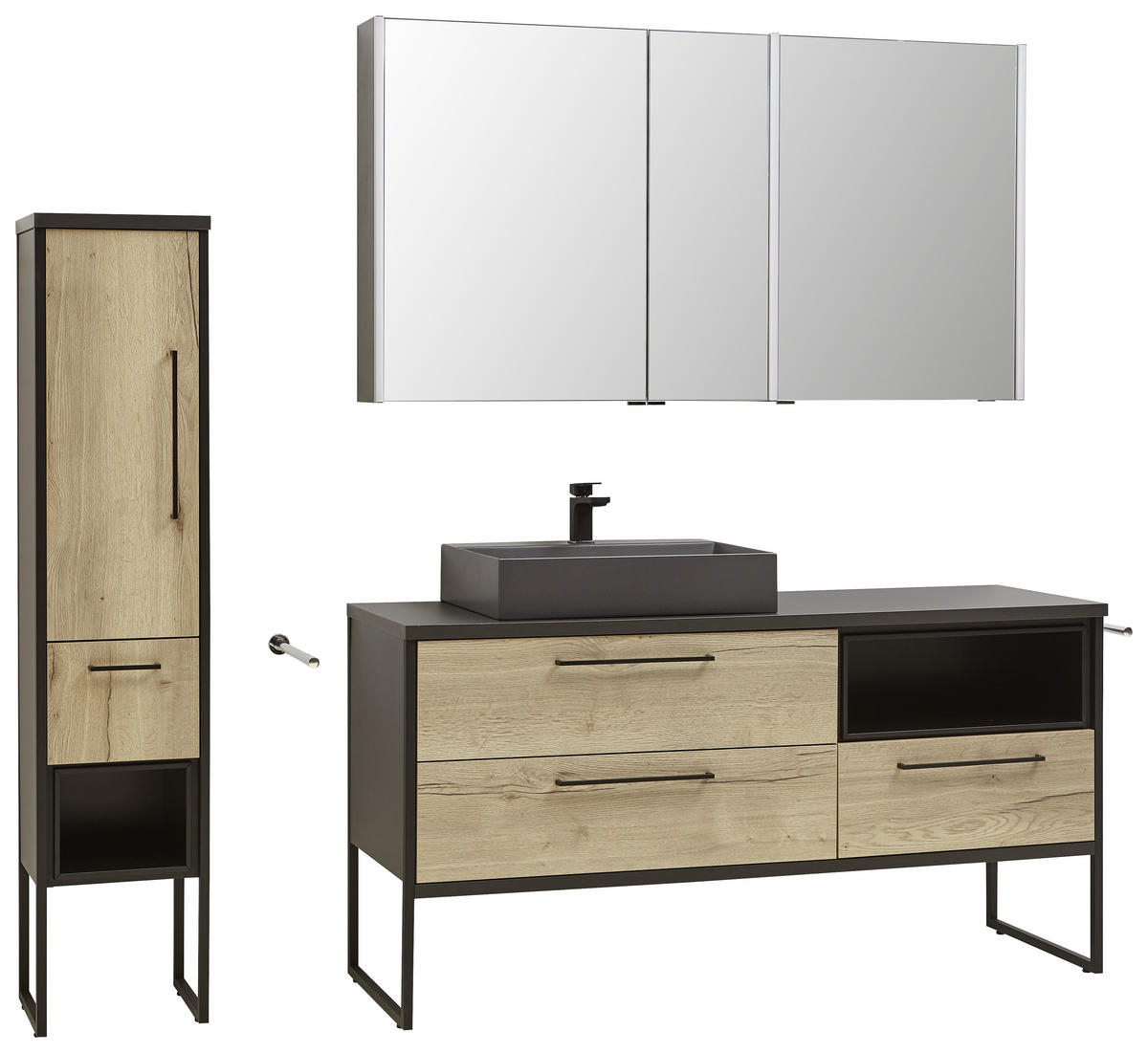 BADEZIMMER  in 154,6 cm  - Dunkelgrau/Eichefarben, Modern, Glas/Keramik (154,6cm) - Dieter Knoll