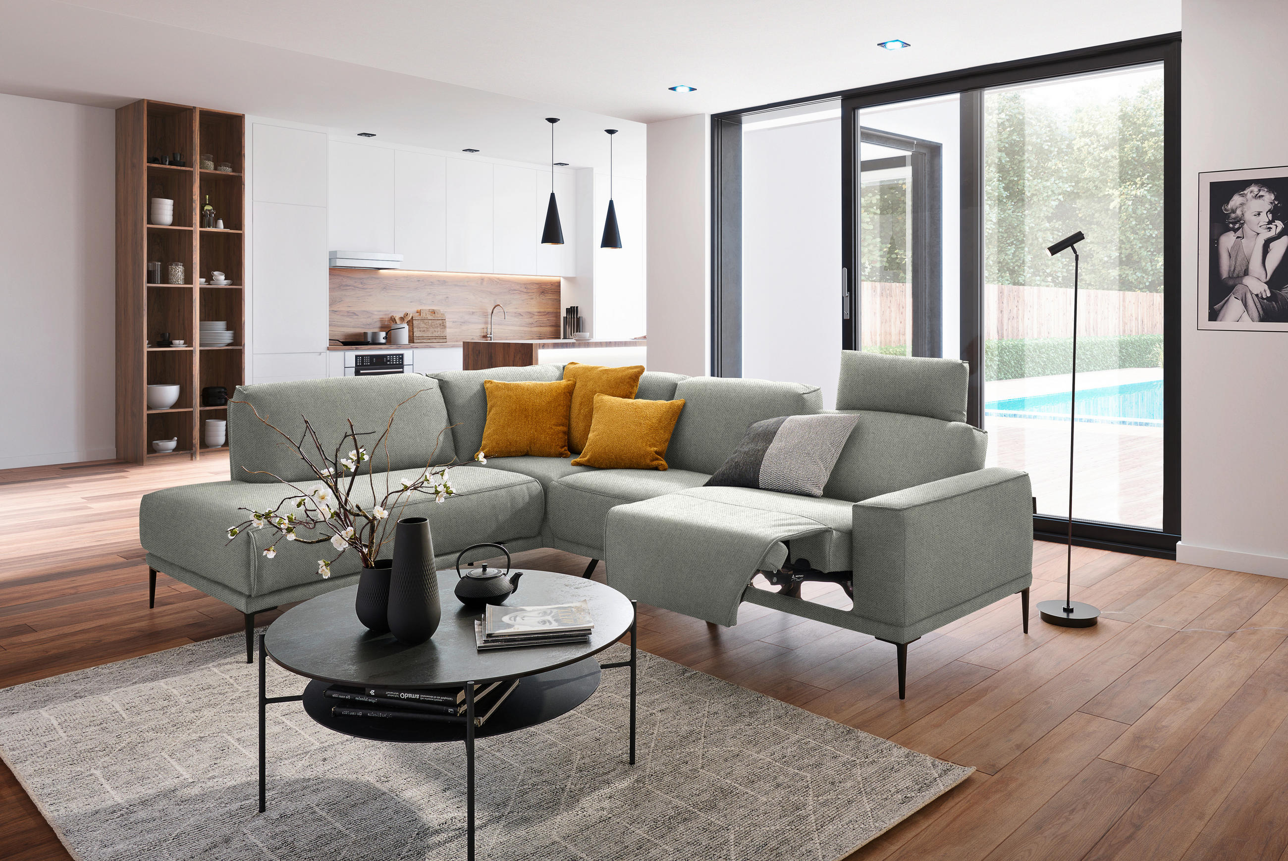ECKSOFA in Flachgewebe Beige  - Beige/Schwarz, Design, Textil/Metall (210/260cm) - Johann Jakob