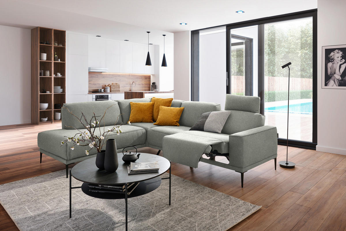 ECKSOFA in Flachgewebe Beige  - Beige/Schwarz, Design, Textil/Metall (210/260cm) - Johann Jakob