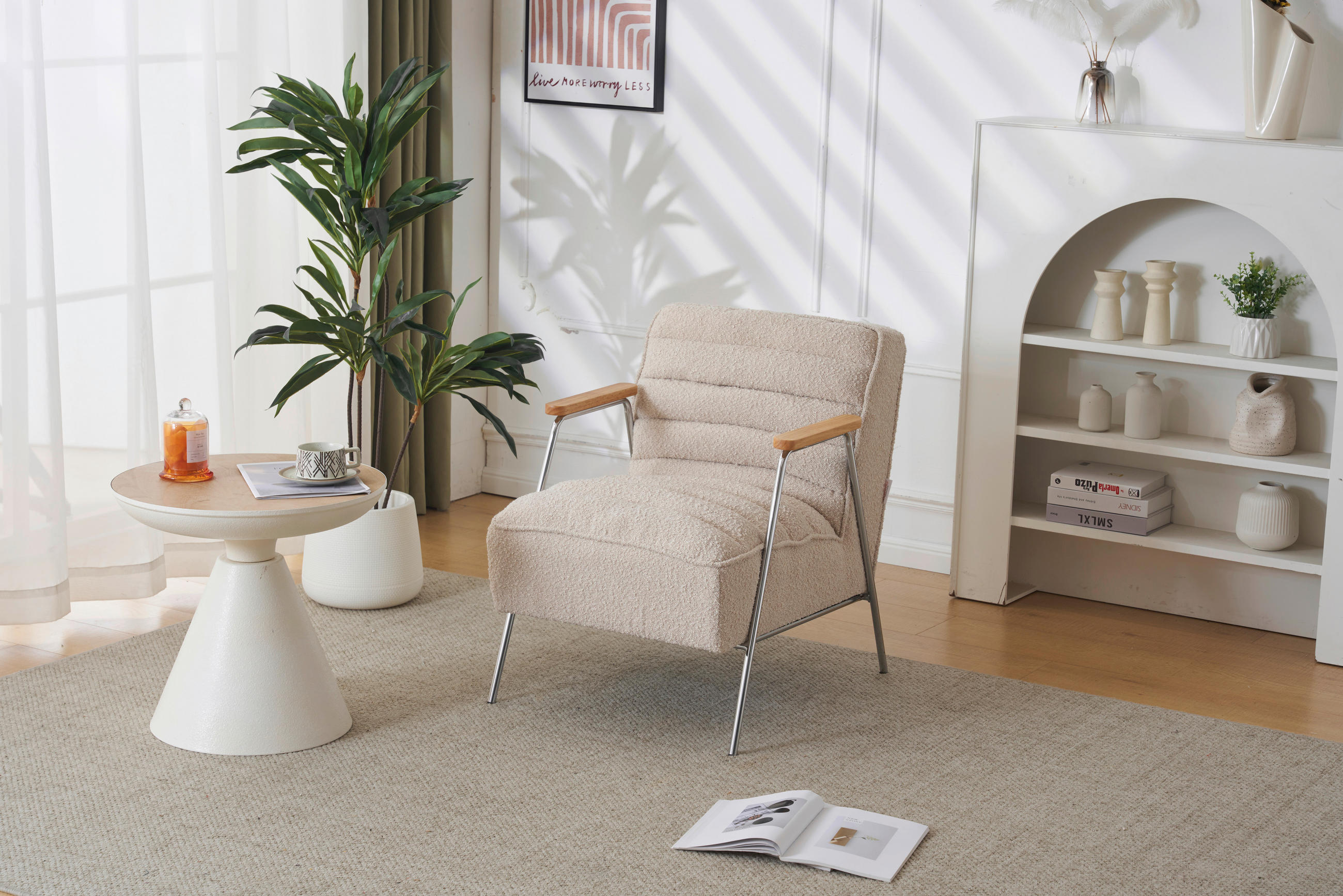 SESSEL Bouclé Beige    - Ecru/Beige, MODERN, Holz/Textil (60/73/76cm) - MID.YOU