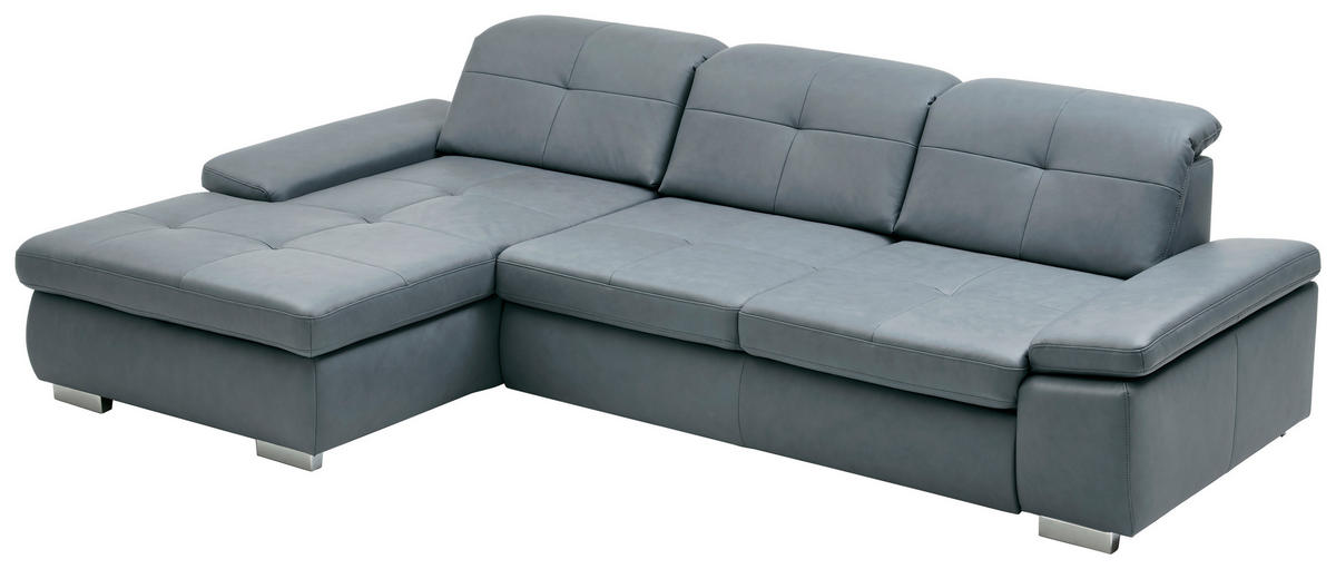 ECKSOFA in Echtleder Grau  195/309 cm  - Alufarben/Grau, Design, Leder/Metall (195/309cm) - Beldomo Premium