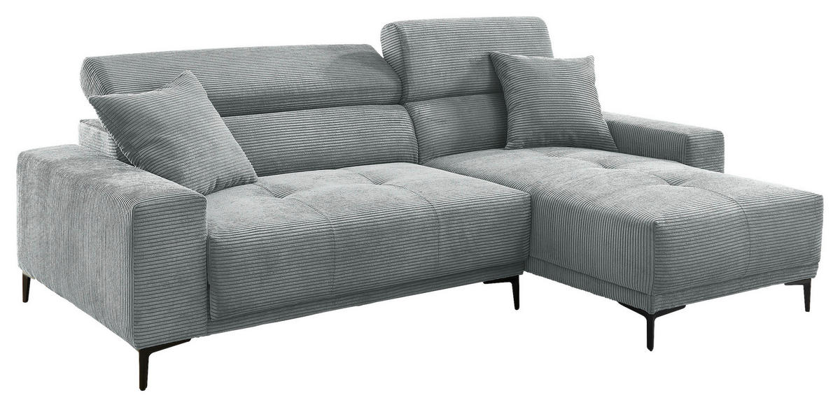 ECKSOFA Cord Hellblau  - Schwarz/Hellblau, Basics, Textil/Metall (250/183cm) - Livetastic