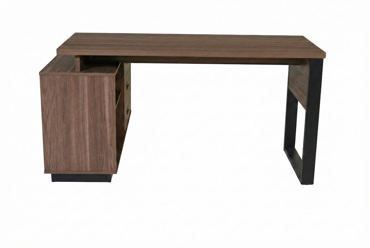 ECKSCHREIBTISCH  Schwarz, Walnussfarben Kabeldurchlass, Stauraum, seitenverkehrt montierbar, in verschiedenen Holzarten erhältlich  - Walnussfarben/Schwarz, KONVENTIONELL, Holzwerkstoff/Metall (150/75,5/116cm) - MID.YOU