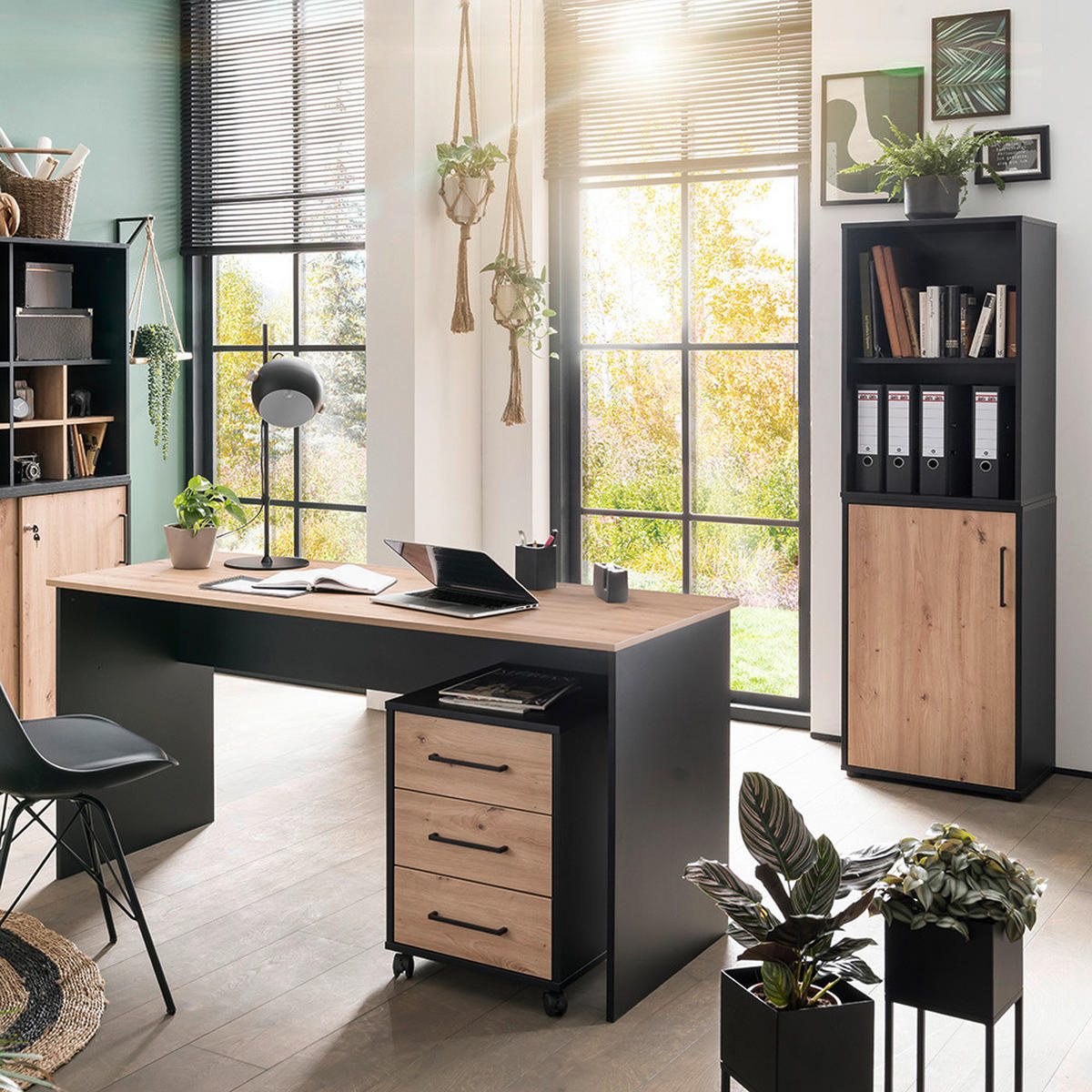 AKTENSCHRANK Schwarz, Eiche Artisan  - Schwarz/Eiche Artisan, MODERN, Holzwerkstoff (50,95/83,6/41cm) - MID.YOU