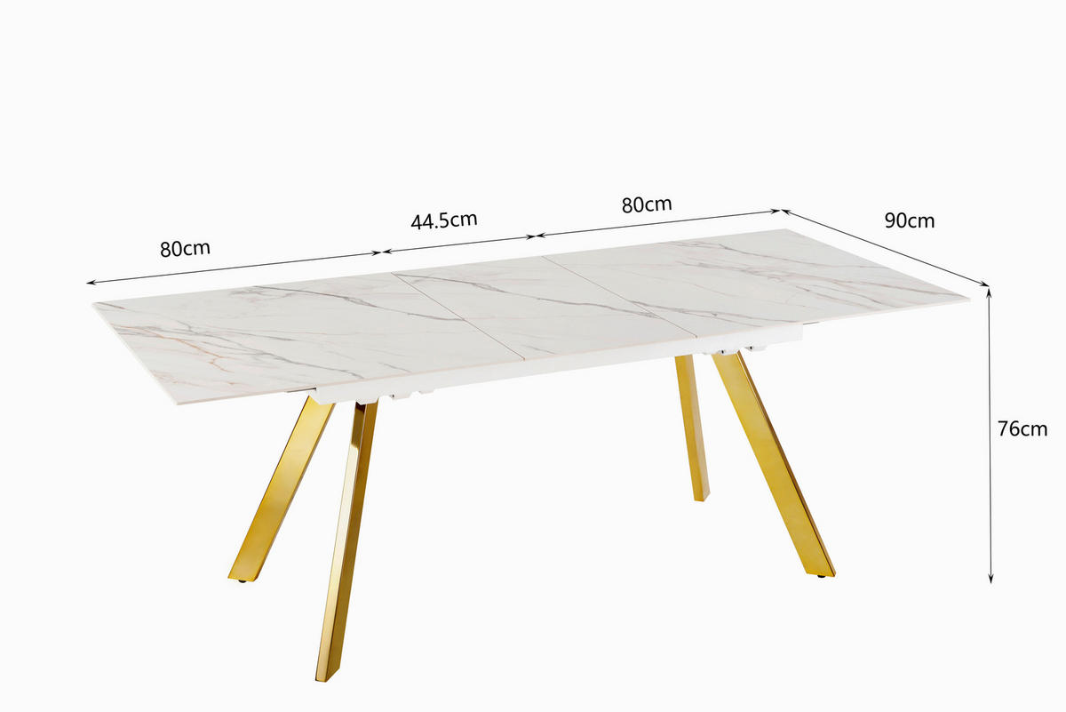 ESSTISCH Weiß, Goldfarben rechteckig  ausziehbar  - Goldfarben/Weiß, Design, Stein/Metall (160-205/90/76cm) - Novel