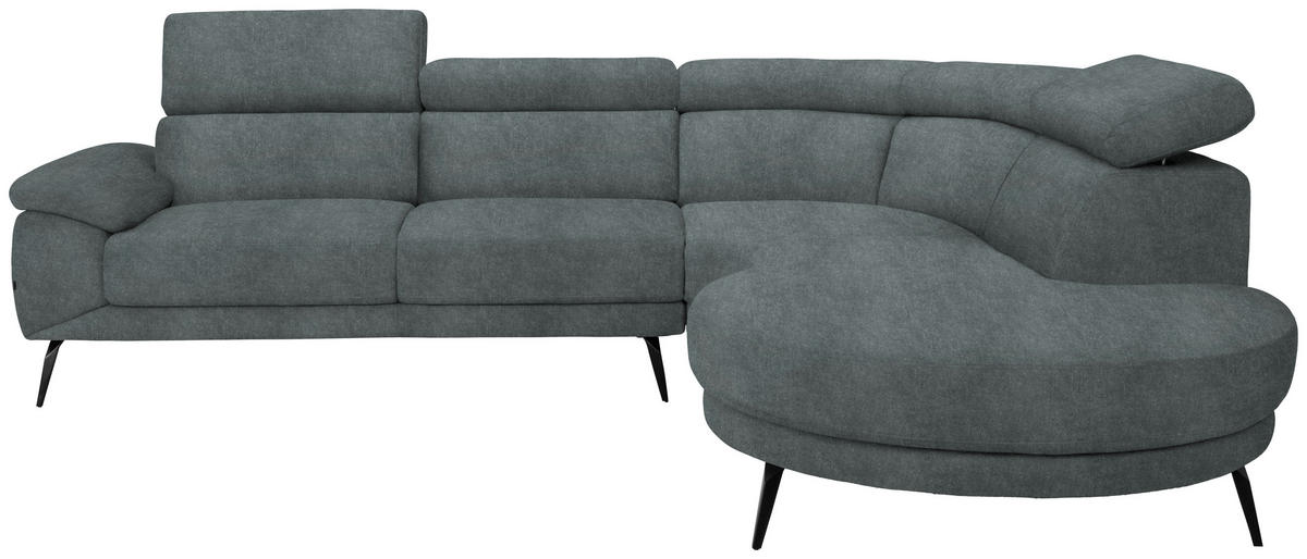 ECKSOFA Grau Velours  - Schwarz/Grau, Design, Textil/Metall (299/264cm) - Novel