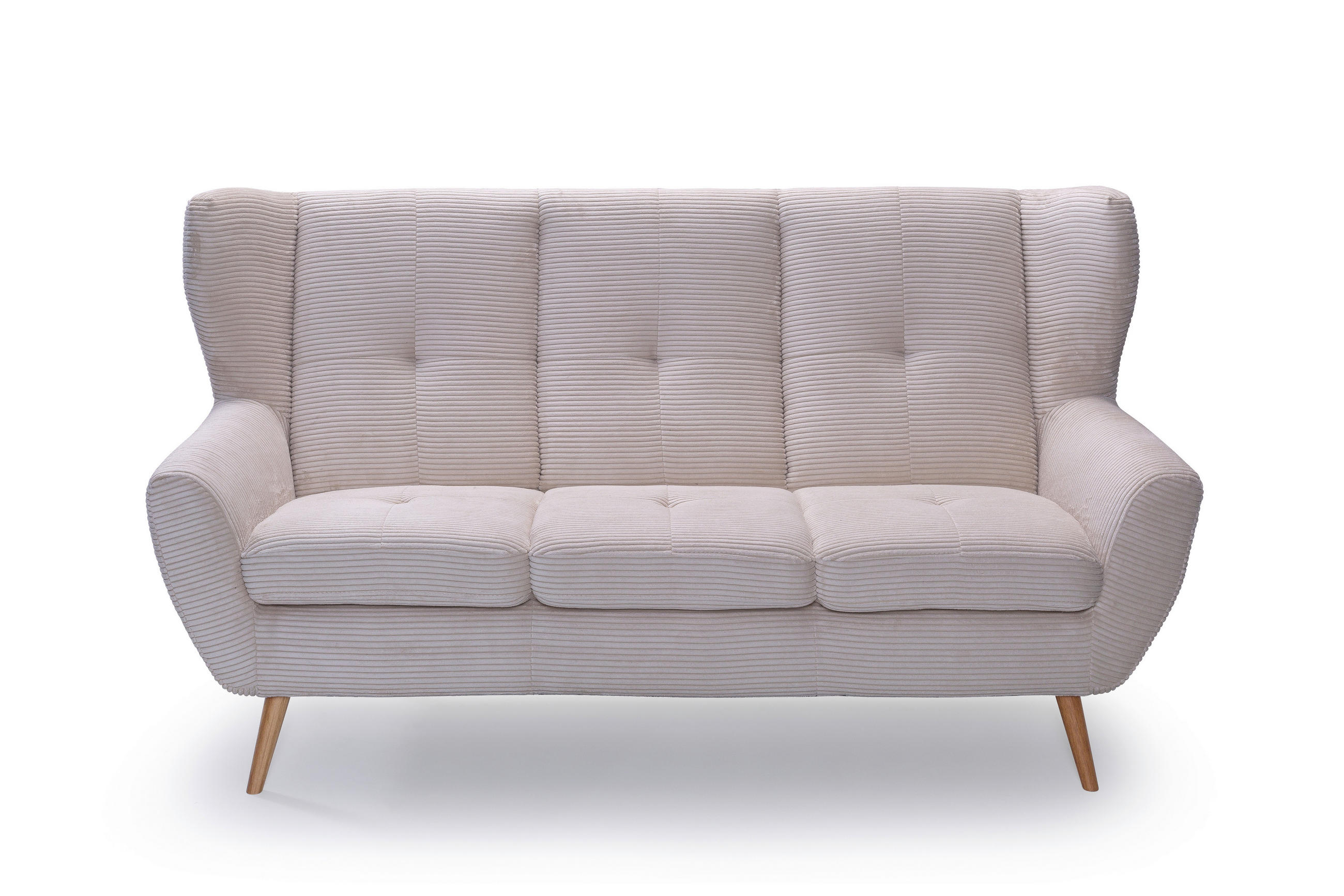 3-SITZER-SOFA Cord Creme  - Eichefarben/Creme, Design, Holz/Textil (190/102/90cm) - Stylife