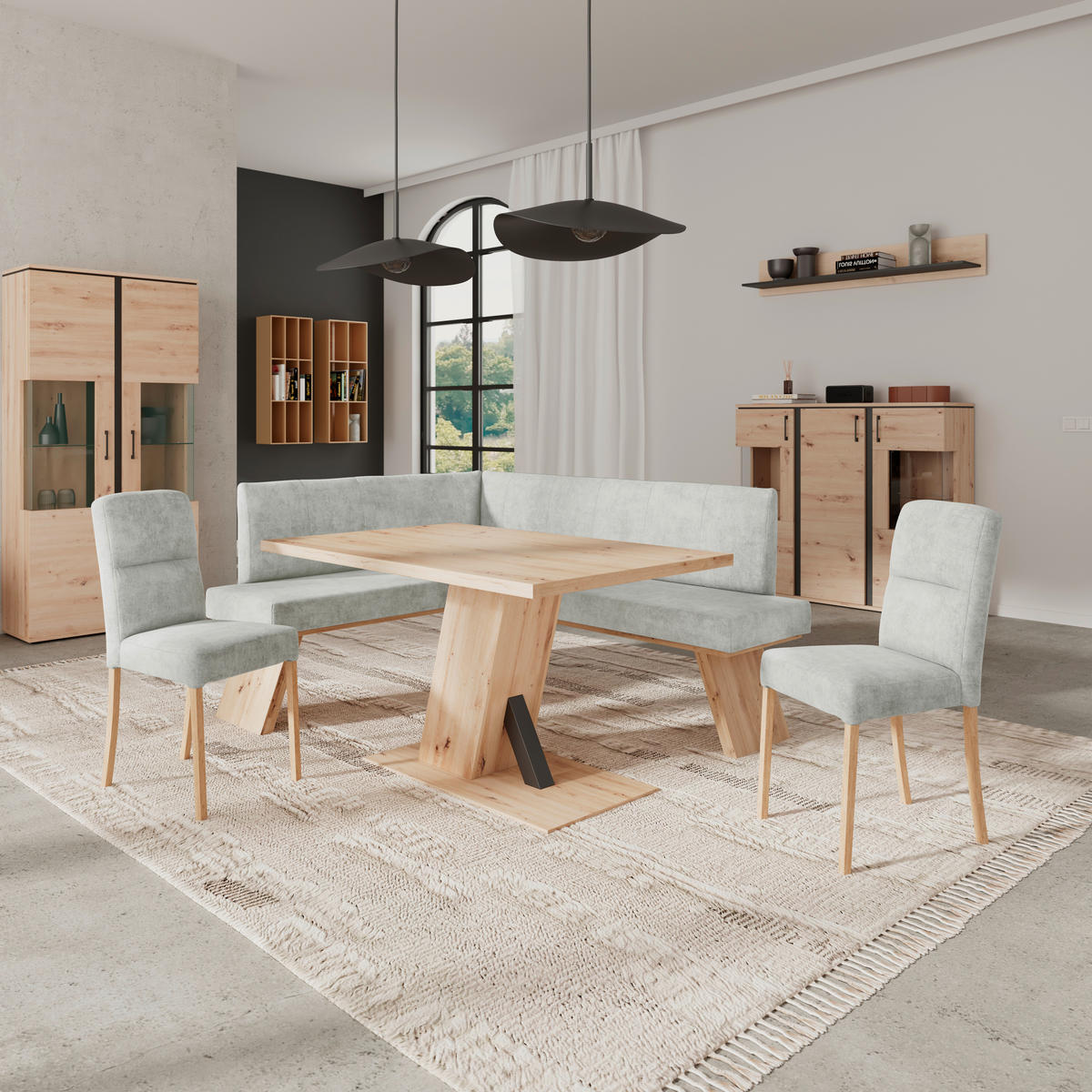 ECKBANK 140/160 cm Webstoff Hellgrau   - Eichefarben/Hellgrau, KONVENTIONELL, Textil (140/160cm) - Livetastic