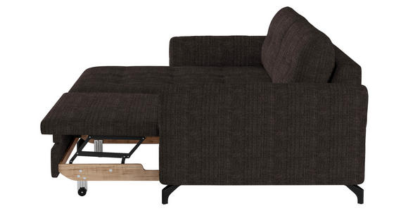 ECKSOFA in Flachgewebe, Leinenoptik Dunkelbraun  - Dunkelbraun/Schwarz, Design, Textil/Metall (170/242cm) - Xora