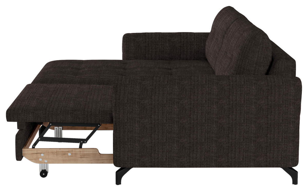 ECKSOFA in Flachgewebe, Leinenoptik Dunkelbraun  - Dunkelbraun/Schwarz, Design, Textil/Metall (170/242cm) - Xora