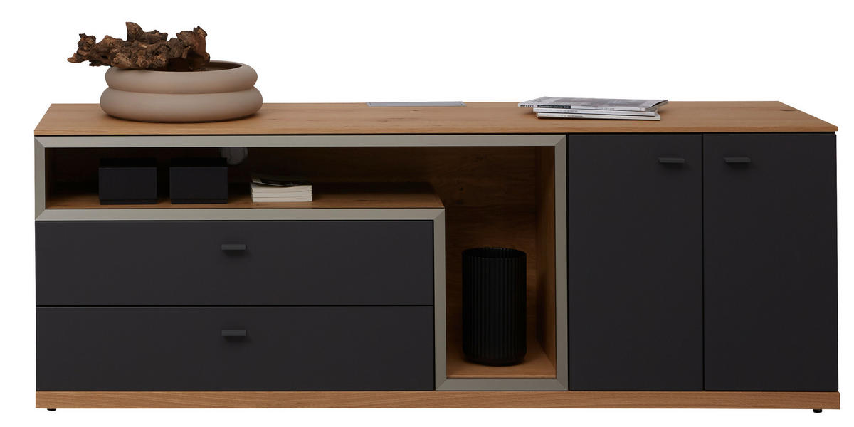 LOWBOARD  in 180,3/64,7/52 cm  - Schieferfarben/Eichefarben, Design, Holz/Holzwerkstoff (180,3/64,7/52cm) - Dieter Knoll