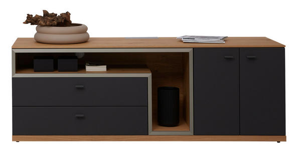 LOWBOARD  in 180,3/64,7/52 cm  - Schieferfarben/Eichefarben, Design, Holz/Holzwerkstoff (180,3/64,7/52cm) - Dieter Knoll