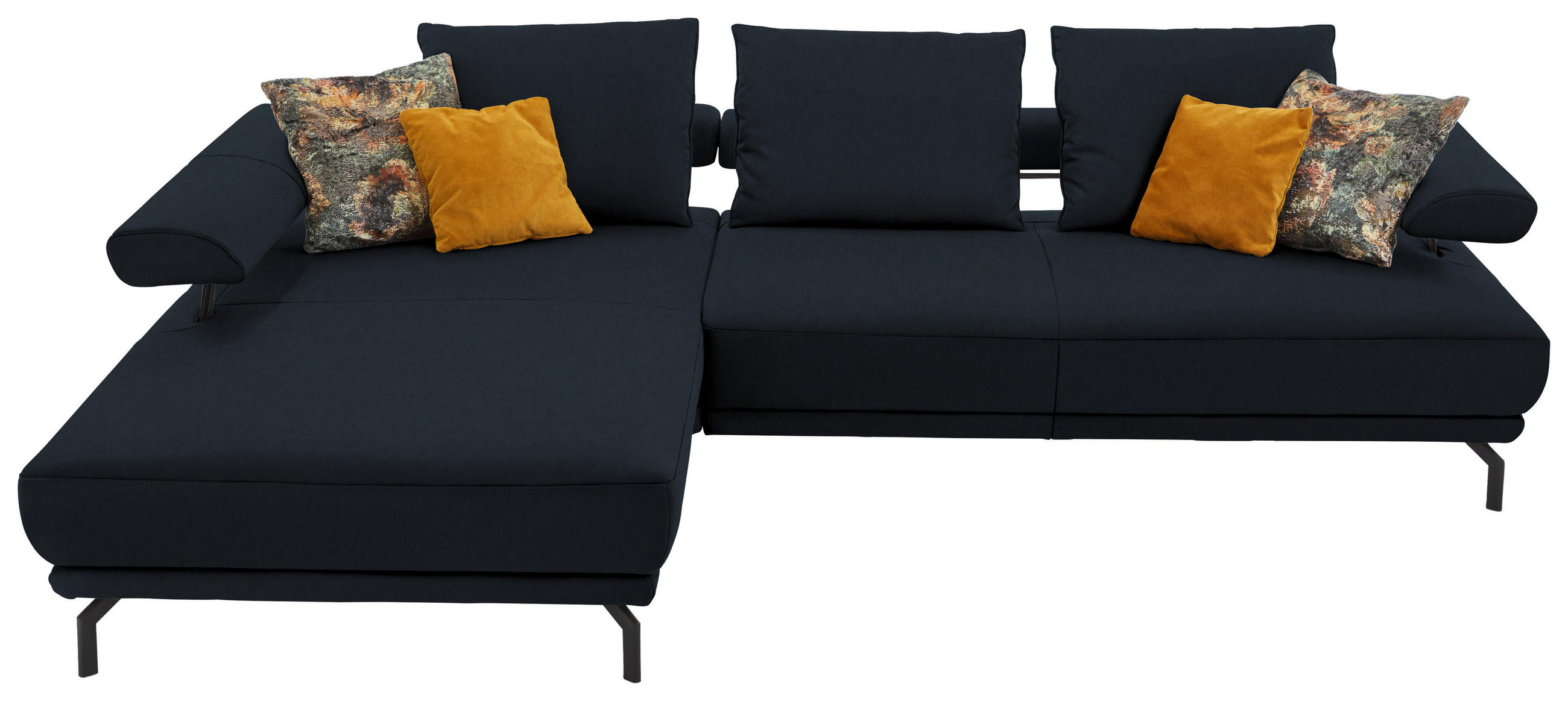 ECKSOFA in Echtleder Dunkelblau  224/305 cm  - Schwarz/Dunkelblau, Design, Leder/Metall (224/305cm) - Dieter Knoll