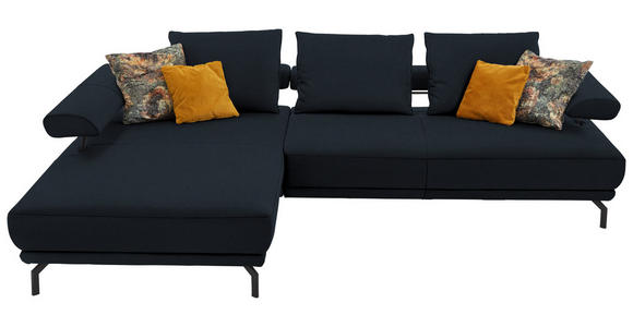 ECKSOFA in Echtleder Dunkelblau 224/305 cm - Schwarz/Dunkelblau, Design, Leder/Metall (224/305cm) - Dieter Knoll