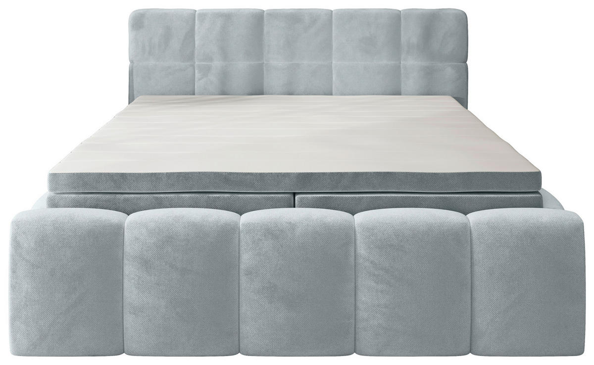 BOXBETT 200/200 cm,  in Hellgrau, gepolstertes Kopfteil, Bettkasten, Topper, Matratzen, H3 + H3 = fest  - Hellgrau/Schwarz, MODERN, Kunststoff/Textil (200/200cm) - Xora