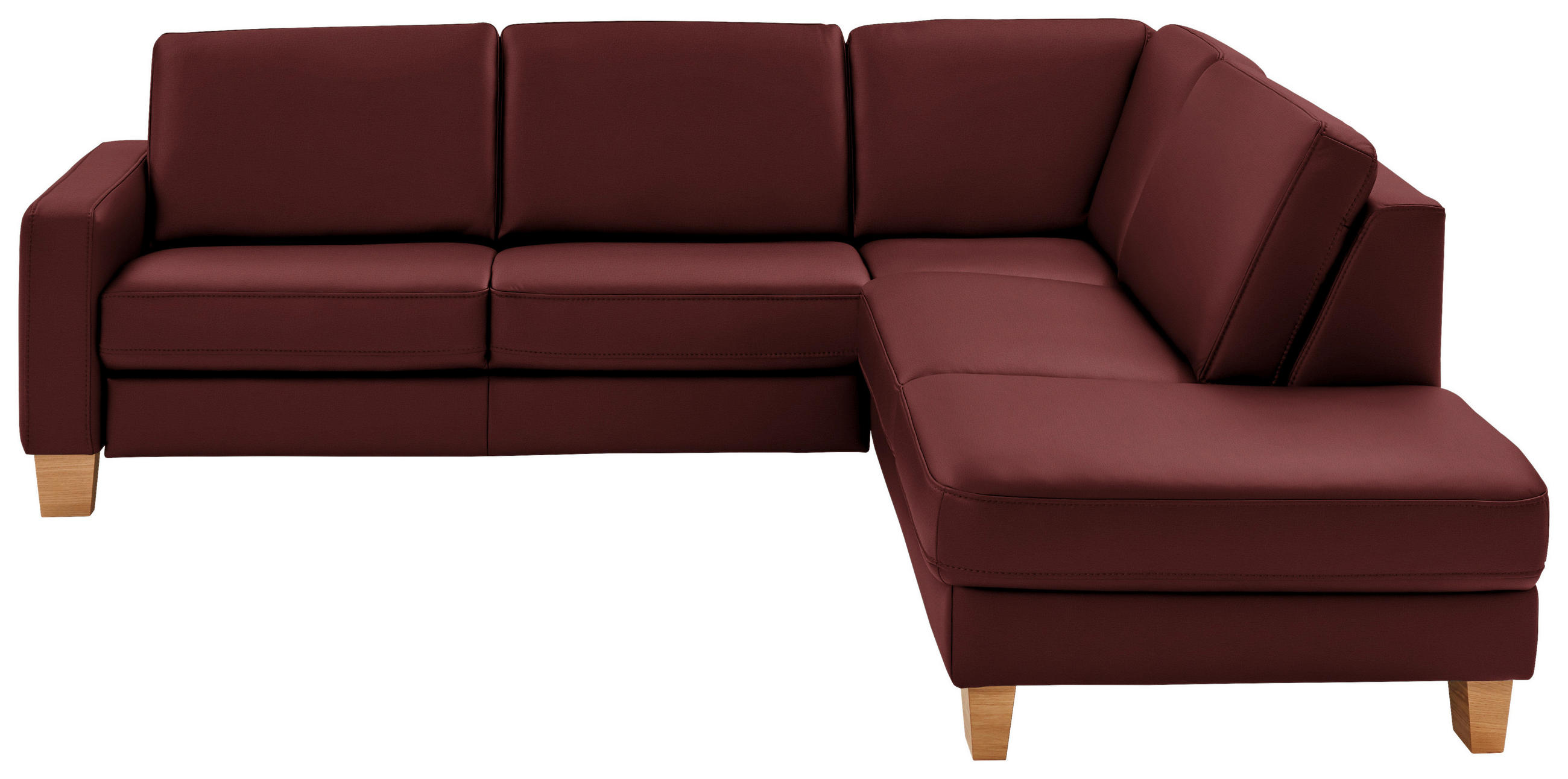 ECKSOFA in Echtleder Brombeere  - Eiche Bianco/Brombeere, Konventionell, Leder/Holz (257/235cm) - Valdera