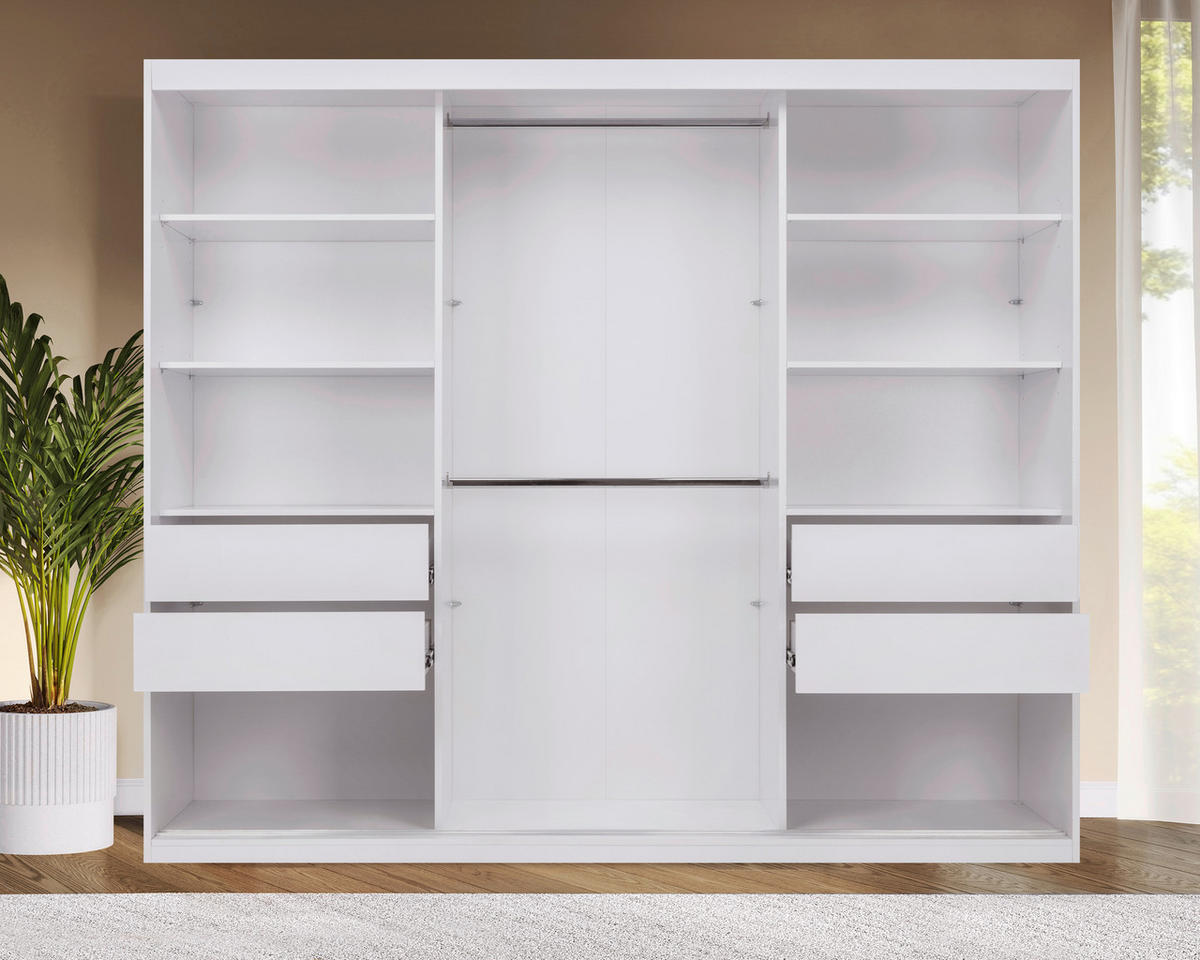 SCHIEBETÜRENSCHRANK 250/215/59,5 cm 3-türig Weiß  - Schwarz/Weiß, MODERN, Holzwerkstoff/Metall (250/215/59,5cm) - MID.YOU